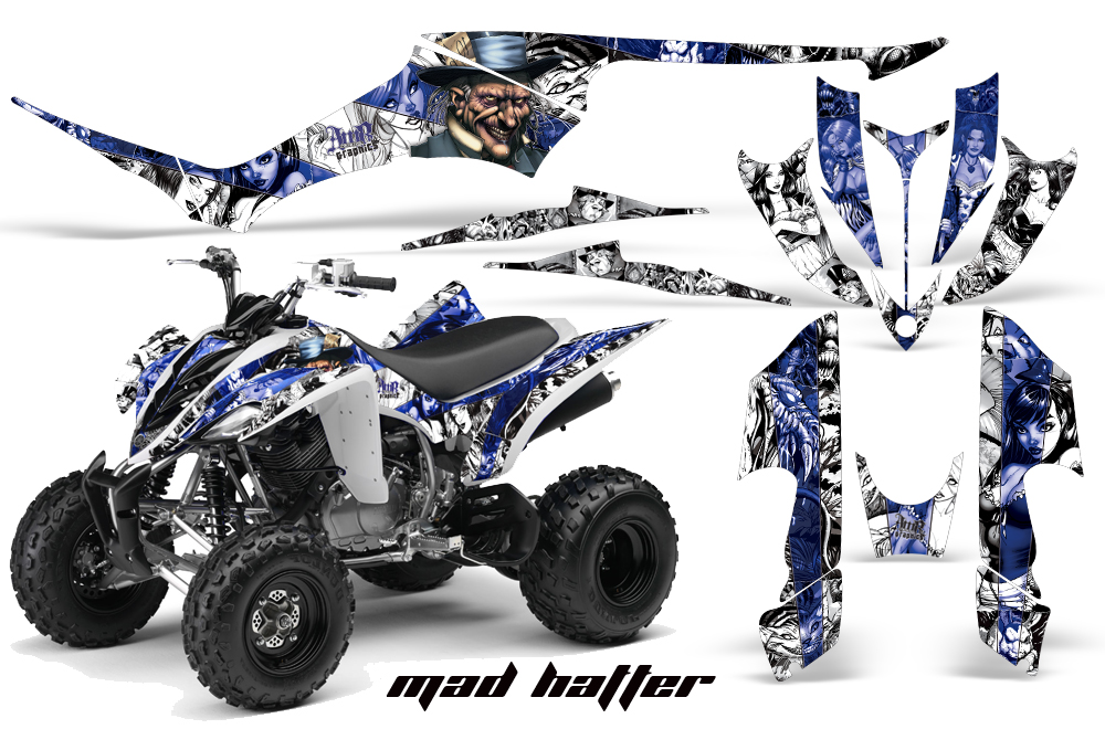 Yamaha Raptor 350 Graphics MadHatter White Bluestripe